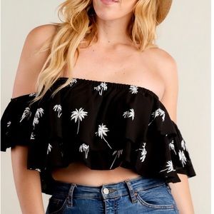 Palm tree off the shoulder crop top